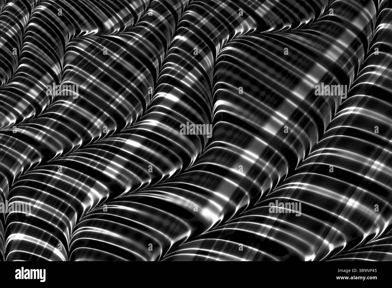 Sfondo striato astratto - immagine generata dal computer. Geometria frattale: Strisce convesse caotiche. Per Web design, banner, copertine Foto Stock