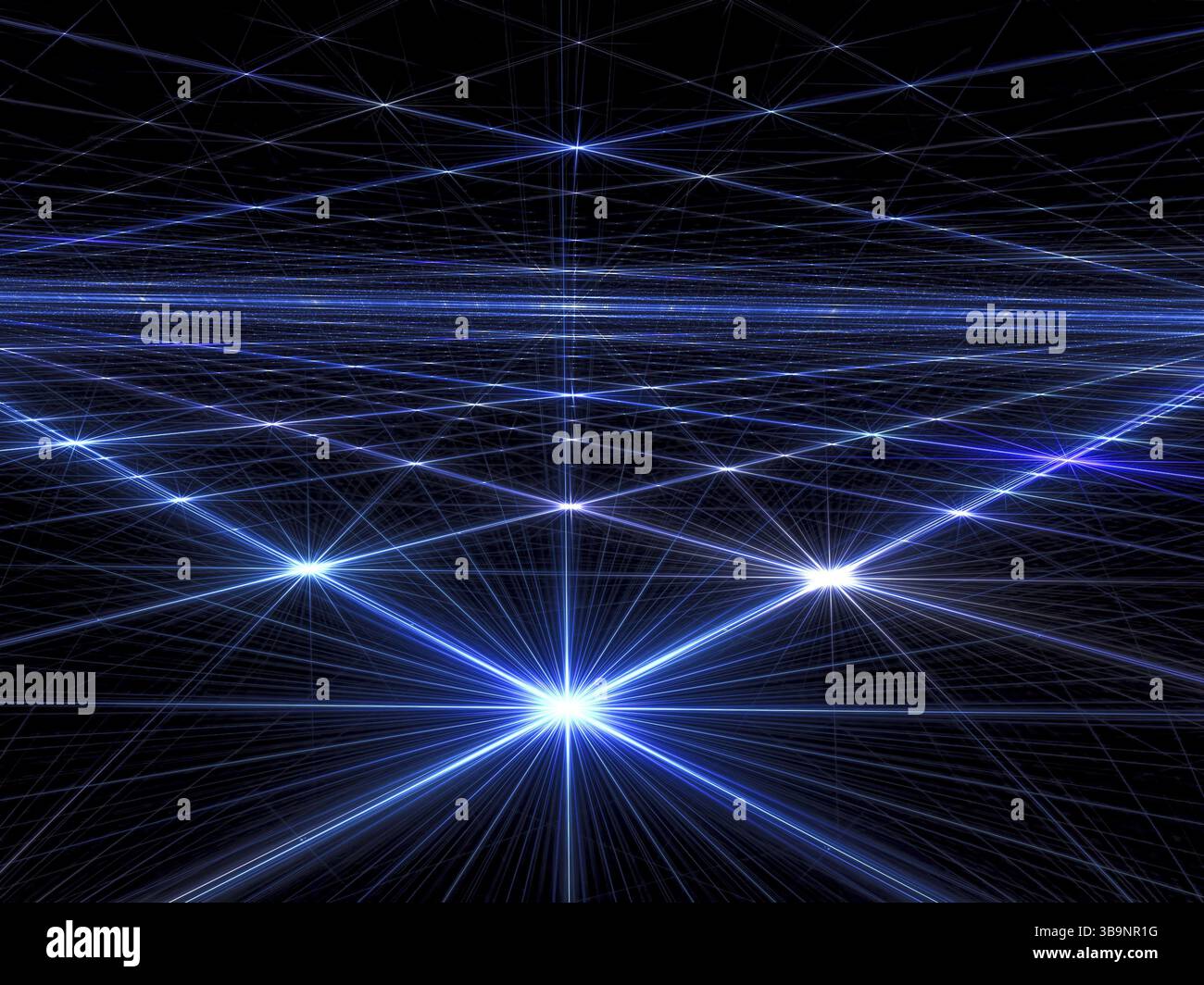 Sfondo chiaro astratto - immagine generata dal computer. Geometria frattale: Stelle luminose e griglia. Tecnologia o spazio di sfondo per un professionista del design creativo Foto Stock