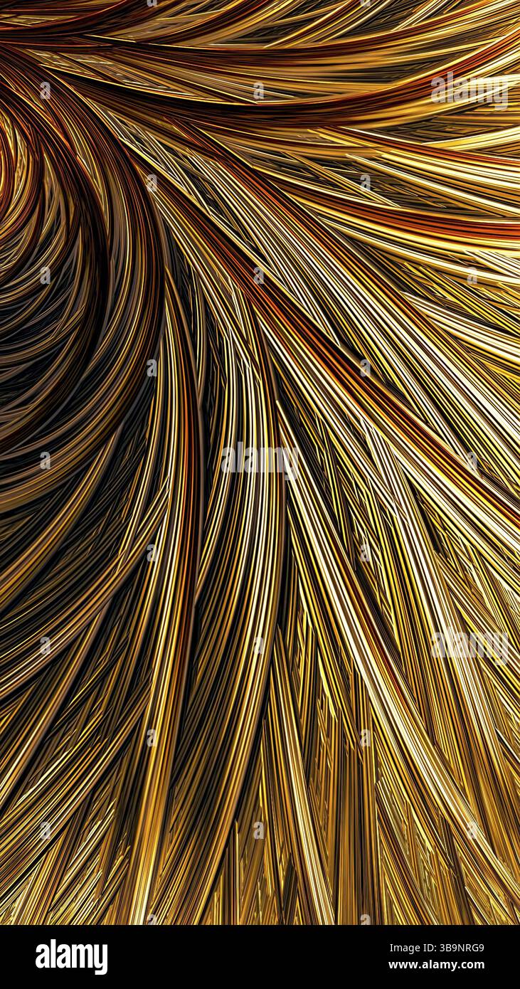 Sfondo sfumatura astratta - immagine generata dal computer. Geometria frattale: Bande lucide intrecciate nel caos. Per schede, copertine, striscioni Foto Stock