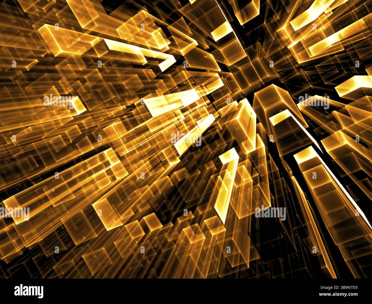 Sfondo della tecnologia geometrica - immagine astratta generata dal computer. Geometria frattale: Tendente ai parallelepipedi vetri orizzontali. Tecnico o virtuale Foto Stock