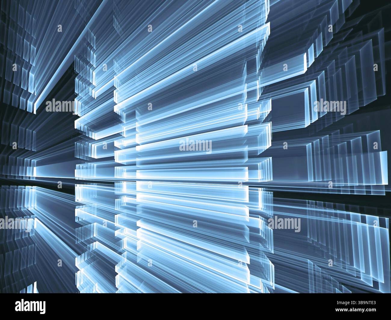 Background della tecnologia astratta - immagine generata dal computer. Geometria frattale: Parete costituita da rettangoli di vetro verso l'orizzonte. Per il web design, d Foto Stock