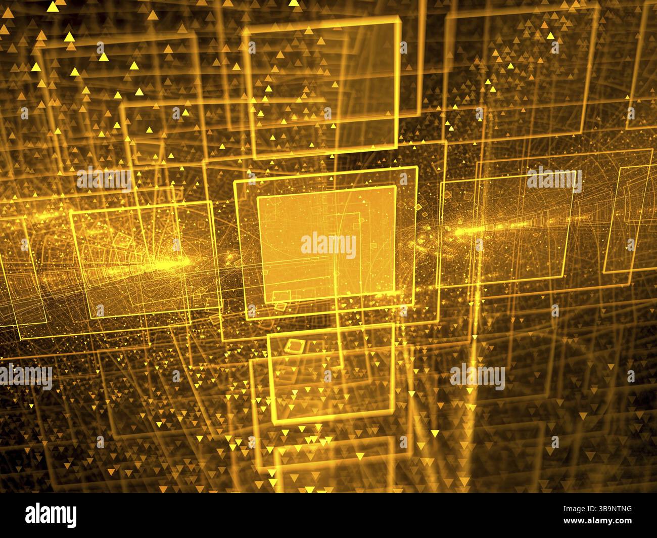 Sfondo sfocato chiaro astratto - immagine generata dal computer. Geometria frattale: Celle caotiche brillanti. Sfocatura tecnologica con effetti di luce Foto Stock