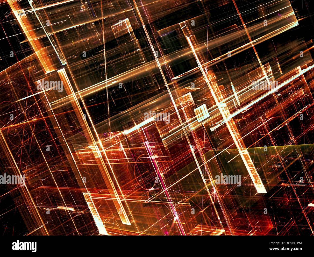 Background tecnologico moderno - immagine astratta generata al computer. Geometria frattale: Pareti in vetro caotiche. Hi-tech, realtà virtuale o concetto di fantascienza Foto Stock