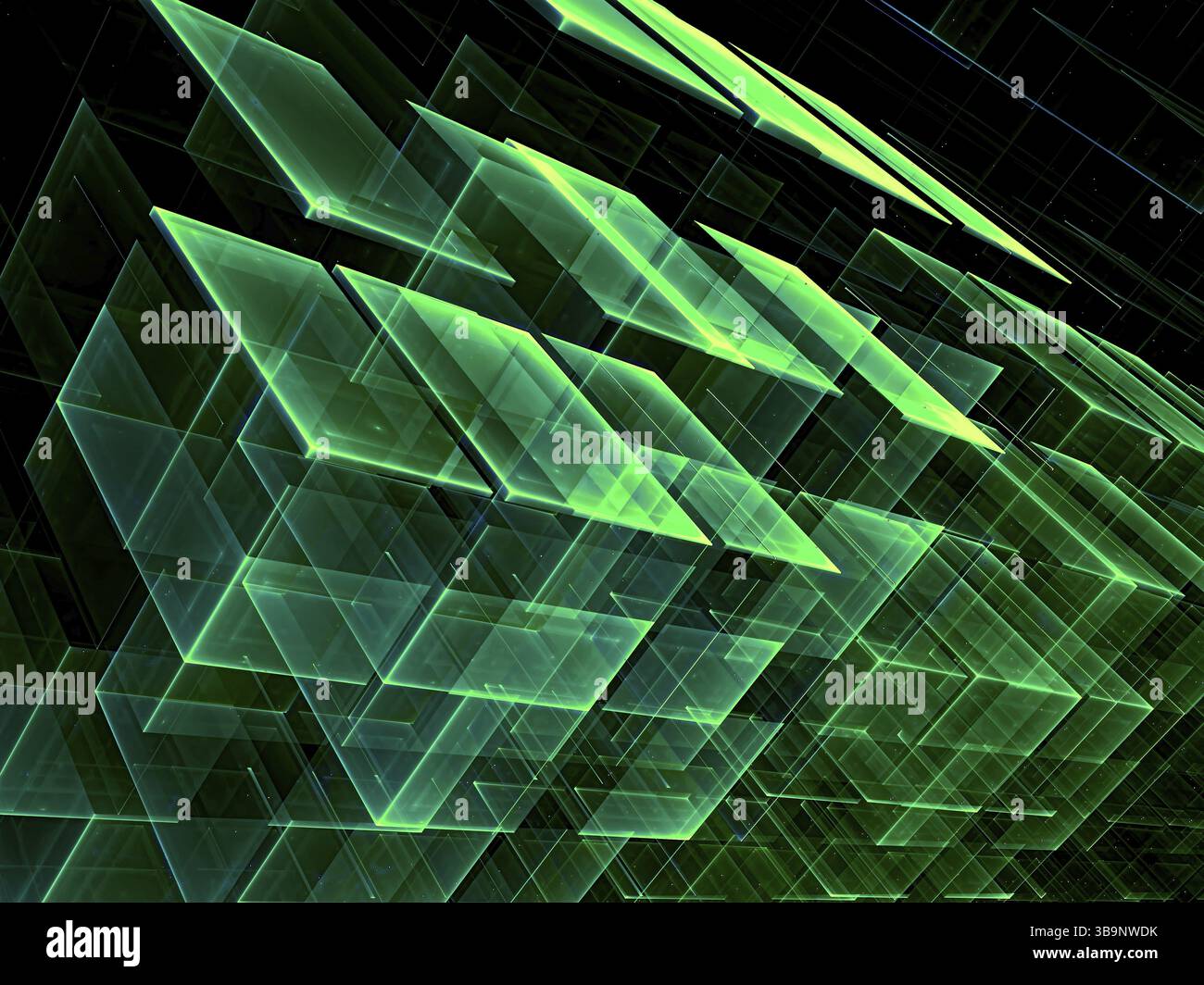 Il caos di cubetti di sfondo - calcolatore astratto-immagine generata. Geometria Frattale: Scatole traslucide creato in ogni altro. Per il web design, copertine, banner Foto Stock