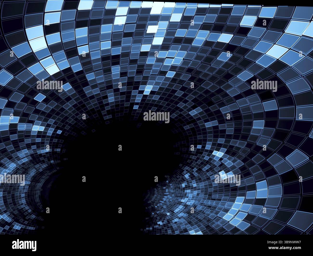 Sfondo con tecnologia blu astratto con glitter - immagine generata dal computer. Geometria frattale: Tunnel costituito da celle rettangolari. Per gli striscioni, noi Foto Stock