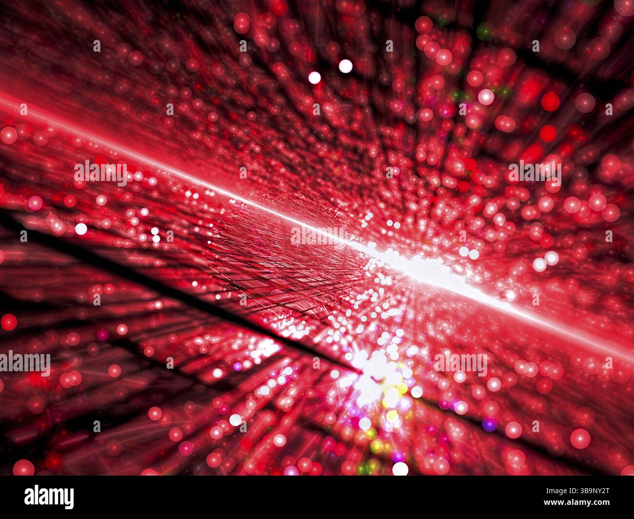 Sfocatura frattale durante le feste - bolle caotiche. Immagine astratta generata dal computer. Tecnologia o sfondo natalizio con cerchi e prospettiva Foto Stock