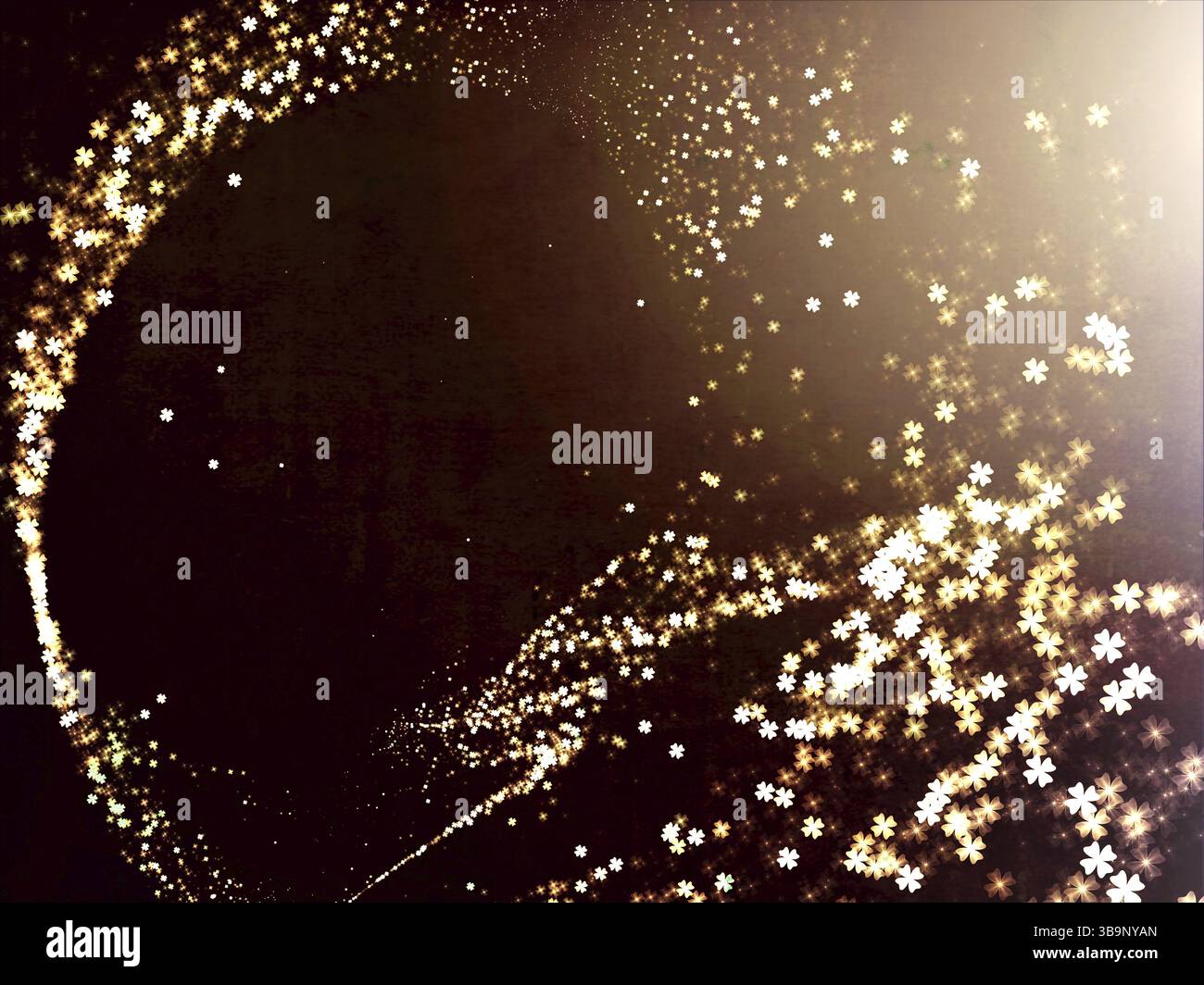 Sfondo Golden Wave - immagine astratta generata dal computer. Geometria frattale: Ricci e onde composti da stelle luminose. Per schede, poster, banner Foto Stock