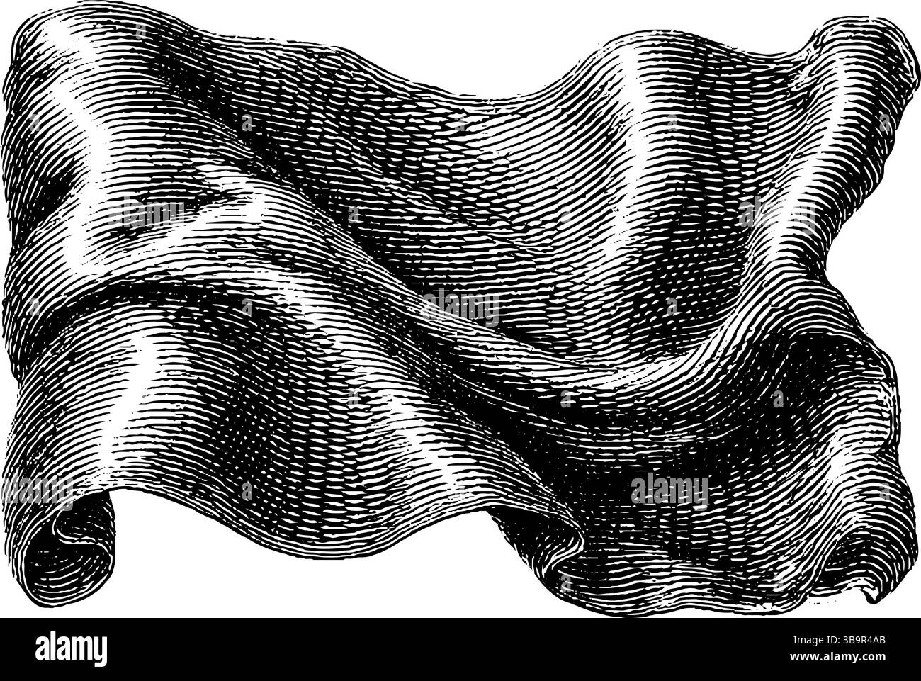 Illustrazione vintage con incisione del design a bandiera in bianco e nero. Illustrazione Vettoriale