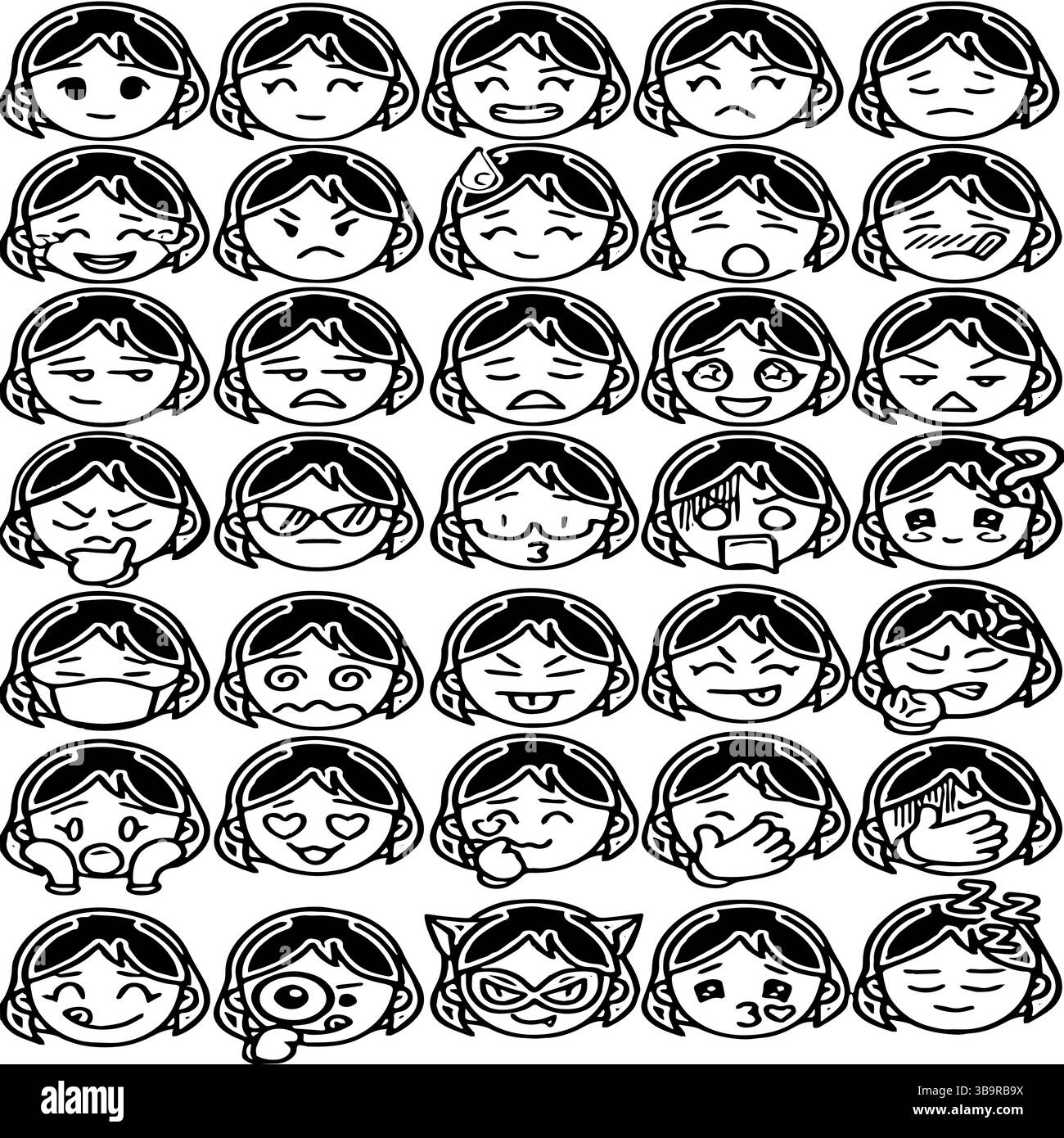 Espressioni emotive e reazioni della ragazza illustrazione vettoriale Illustrazione Vettoriale
