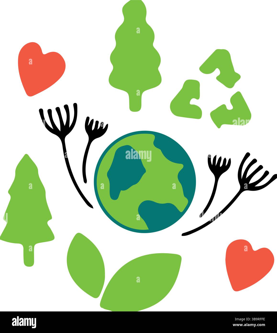 Icone ecologiche della giornata della Terra: Natura, riciclaggio e amore per il pianeta Illustrazione Vettoriale
