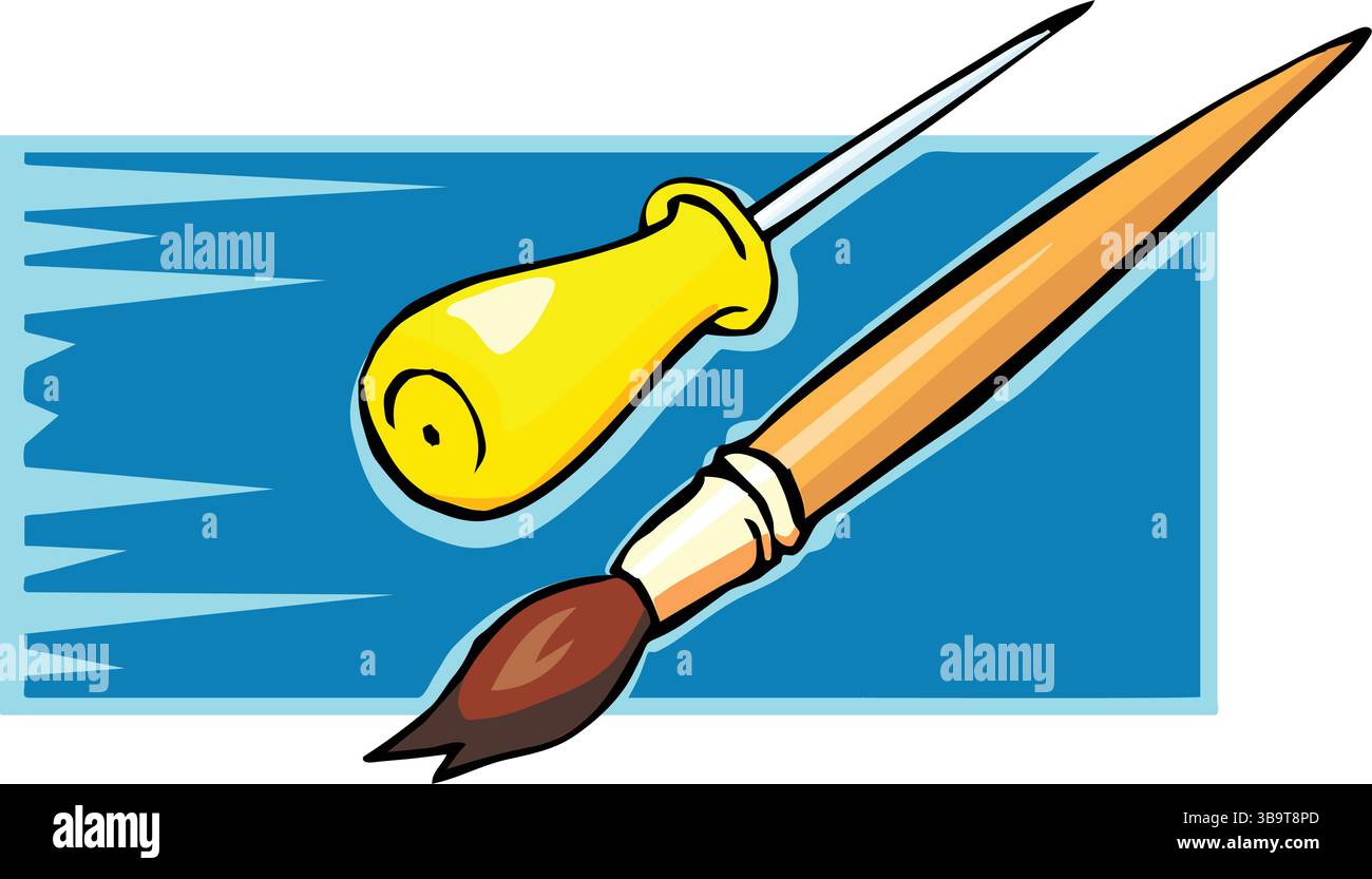 illustrazione vettoriale degli strumenti di un pennello in stile cartone animato Illustrazione Vettoriale
