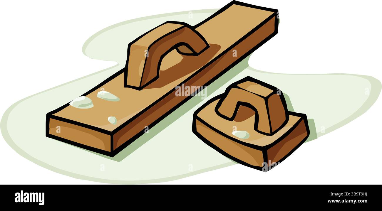 Un'illustrazione vettoriale astratta mostra uno strumento di costruzione galleggiante in legno in stile cartone animato Illustrazione Vettoriale