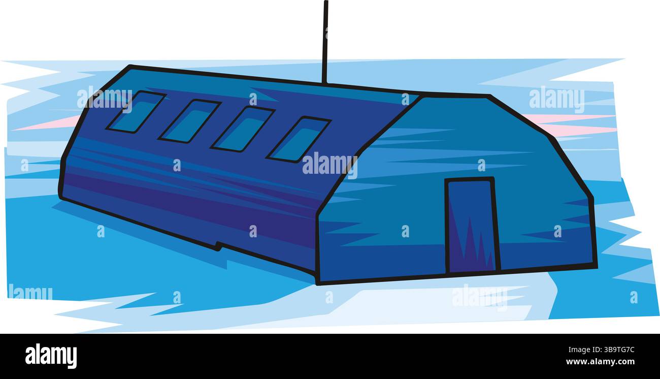 Un'illustrazione astratta del vettore mostra una stazione di ricerca che esplora l'Antartico in stile cartoni animati Illustrazione Vettoriale
