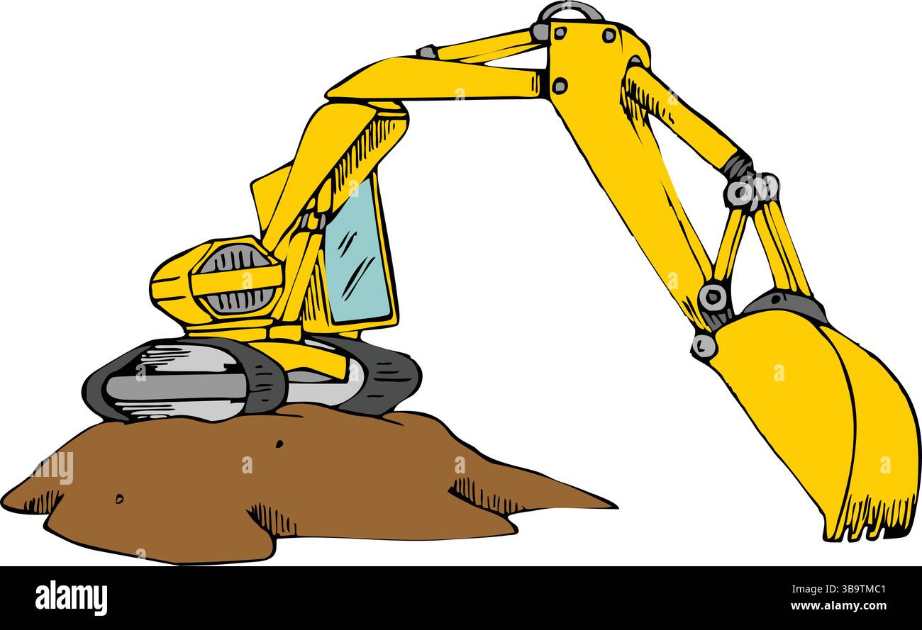 Produzione di macchine per attrezzature pesanti attrezzature elettriche per attività estrattive a cielo aperto dumper trattore con caricatore frontale grande giallo Illustrazione Vettoriale