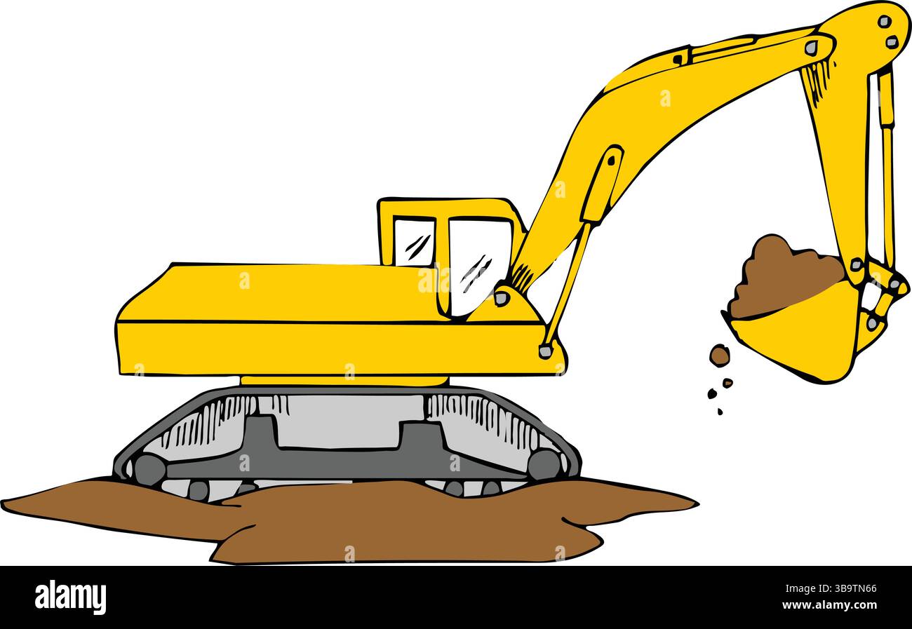 Produzione di macchine per attrezzature pesanti attrezzature elettriche per miniere a cielo aperto dumper con caricatore frontale giallo arancione Big 3d. Illustrazione Vettoriale