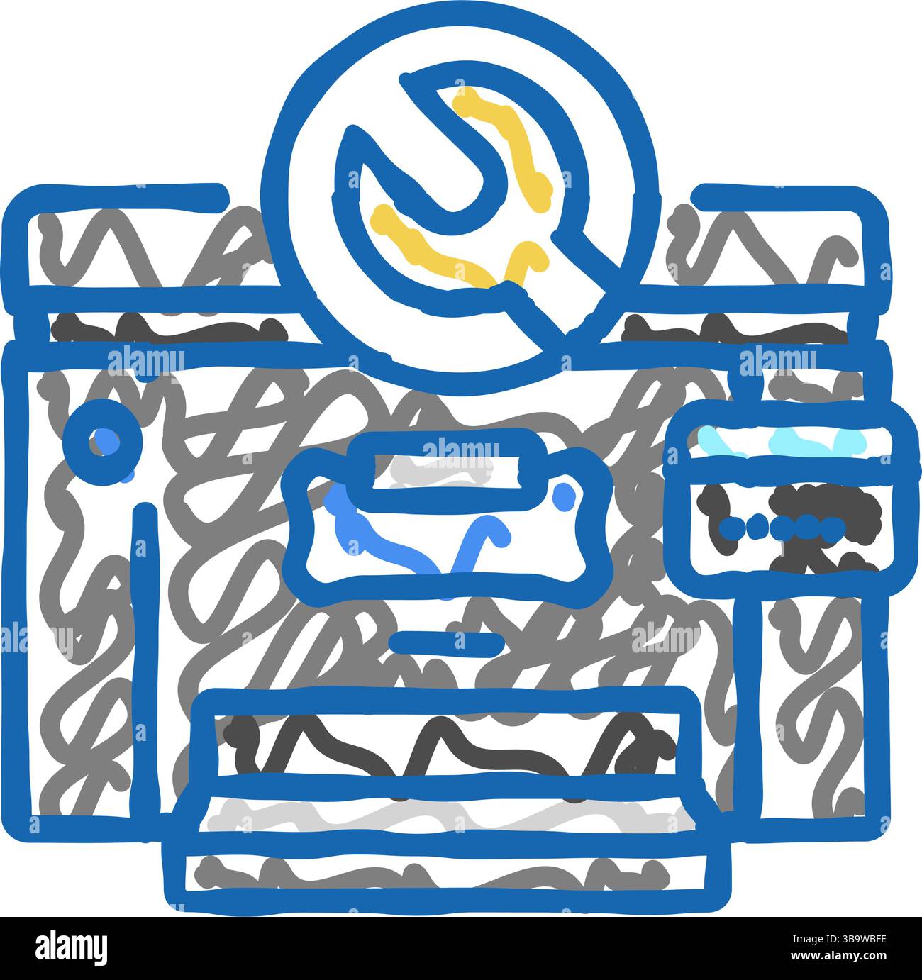 illustrazione del doodle dell'icona del computer di riparazione della stampante Illustrazione Vettoriale