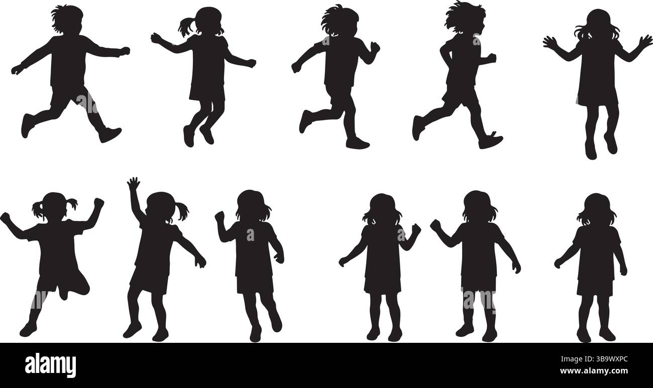 Sagome per bambini: 10 pose giocose per illustrazioni dinamiche per giovani Illustrazione Vettoriale