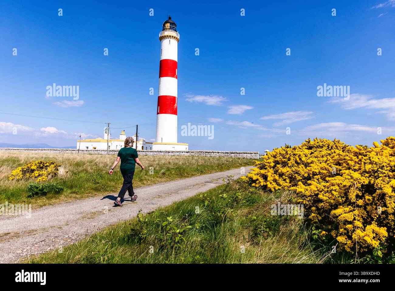 Portmahomack, Regno Unito. 10 maggio 2025 nella foto: Il faro di Tarbat Ness si trova all'estremità nord-occidentale della penisola di Tarbat Ness. Foto Stock