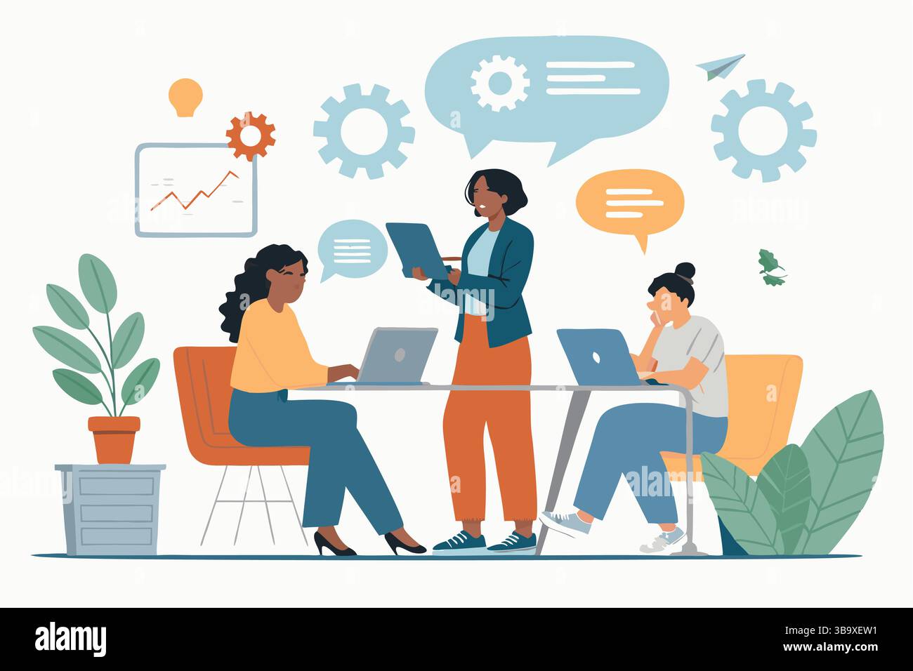 Lavoro di squadra successo diverse donne collaborano a Project Business Strategy Innovation Office Meeting Creative Solutions Illustrazione Vettoriale