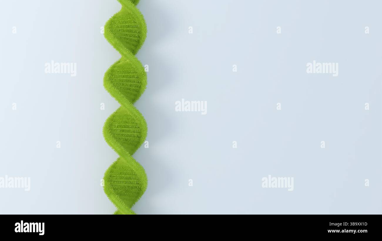 Rendering 3d concettuale a spirale DNA erba verde con spazio di copia Foto Stock