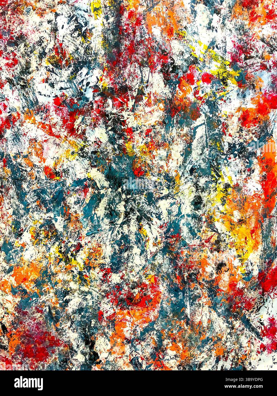 Opera d'arte in acrilico astratto con colori casuali su tela. Foto Stock