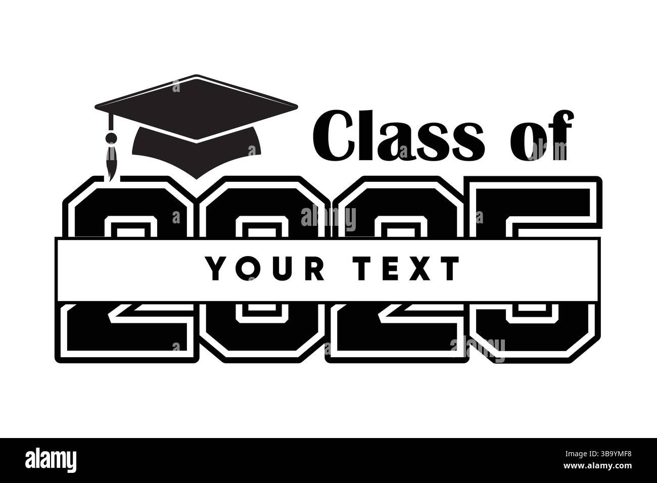 Cappellino graduato classe 2025 testo personalizzabile Design in bianco e nero Illustrazione Vettoriale