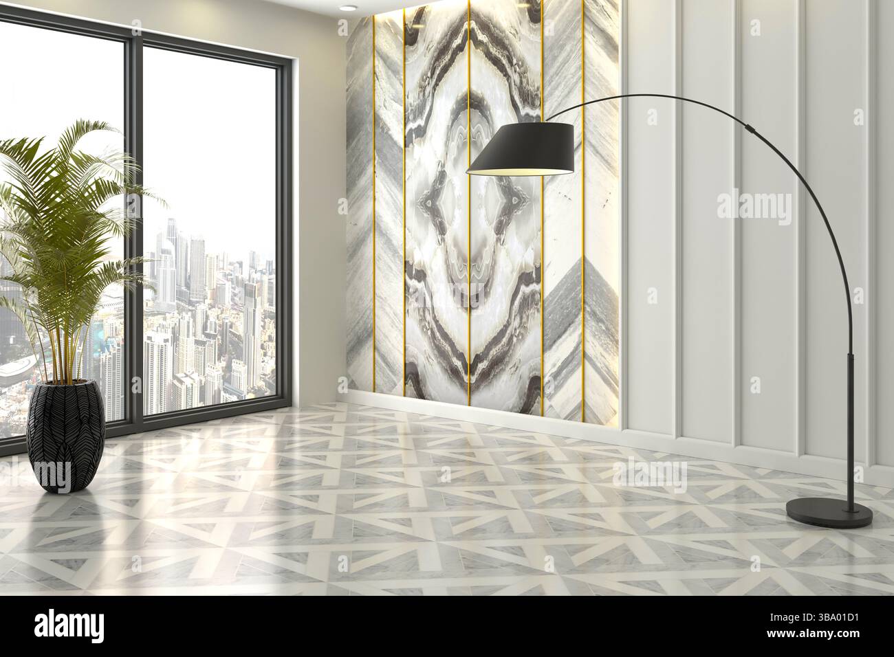 Rappresentazione 3d della stanza interna vuota. interni dal design classico. Camera Classic. Foto Stock Rappresentazione 3d della stanza interna vuota. interni dal design classico. Camera Classic. Foto Stock