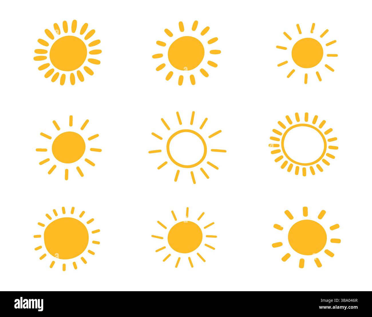 Illustrazioni del sole grazioso set vettoriale Illustrazione Vettoriale