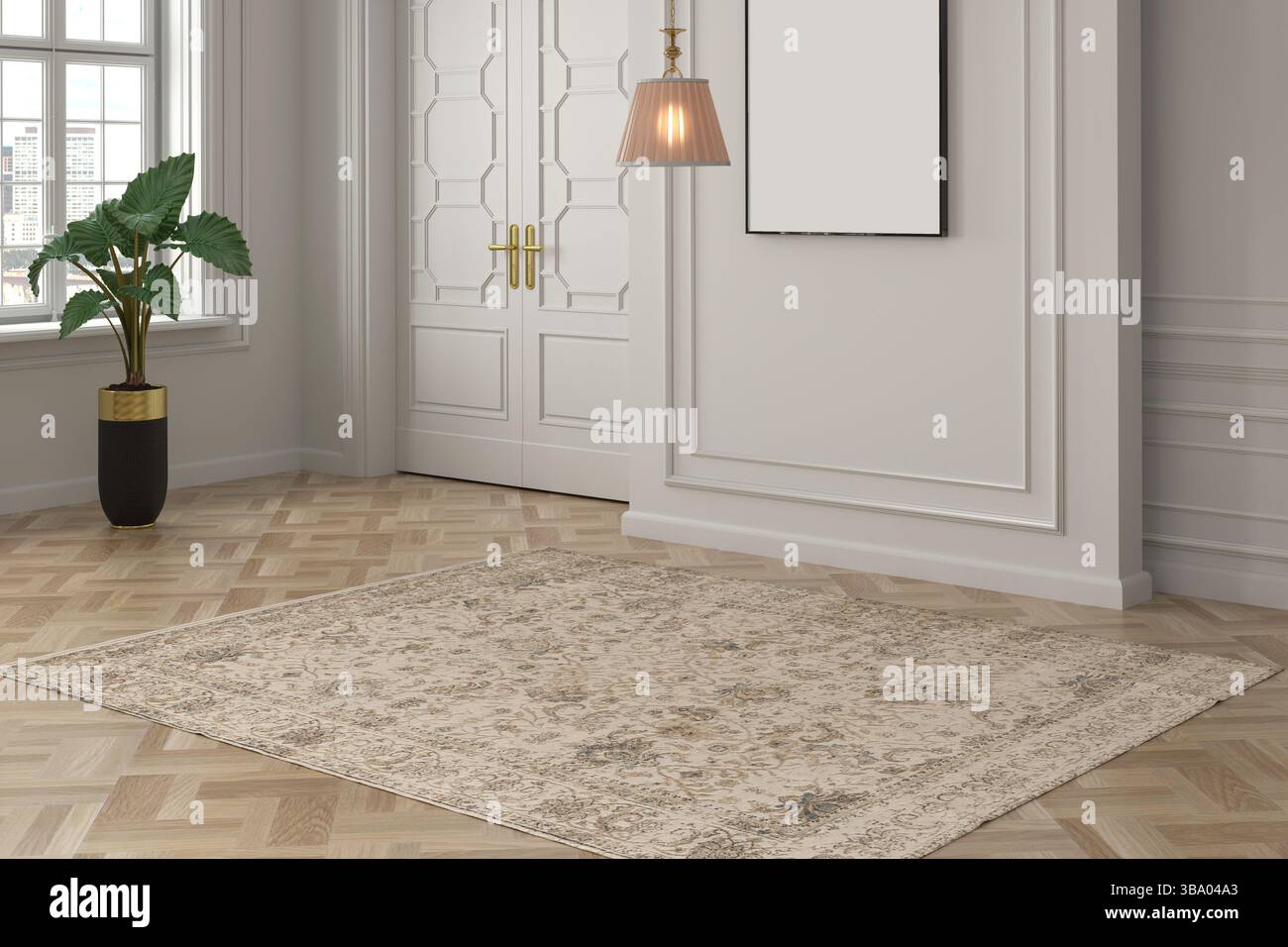Rappresentazione 3d della stanza interna vuota. interni dal design classico. Camera Classic. Foto Stock Rappresentazione 3d della stanza interna vuota. interni dal design classico. Camera Classic. Foto Stock