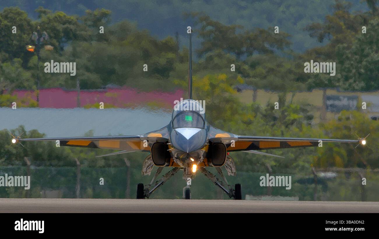 Republic of Korea Air Force Aerobatic display team, formazione Black Eagles in volo. Foto Stock