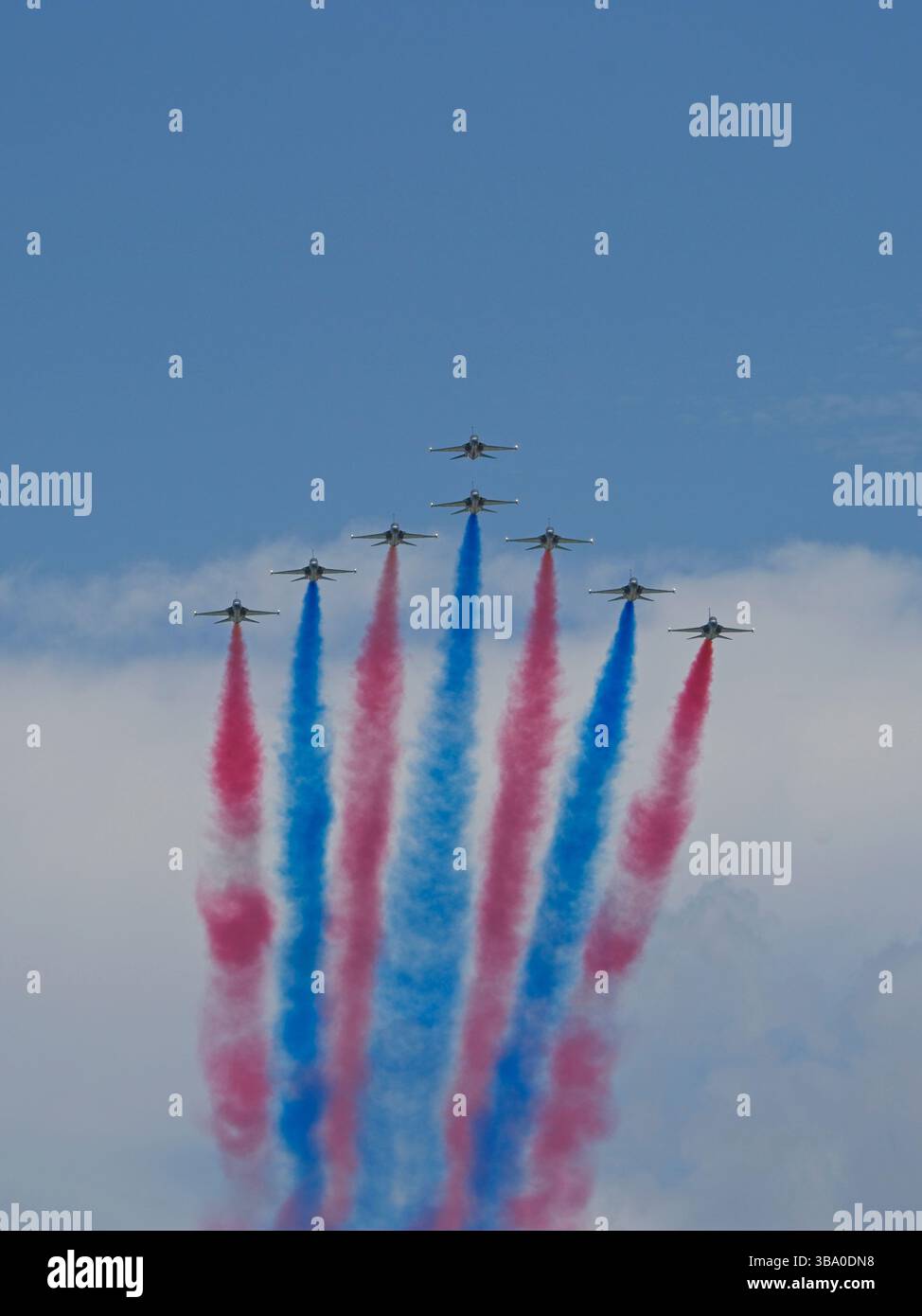 Republic of Korea Air Force Aerobatic display team, formazione Black Eagles in volo. Foto Stock