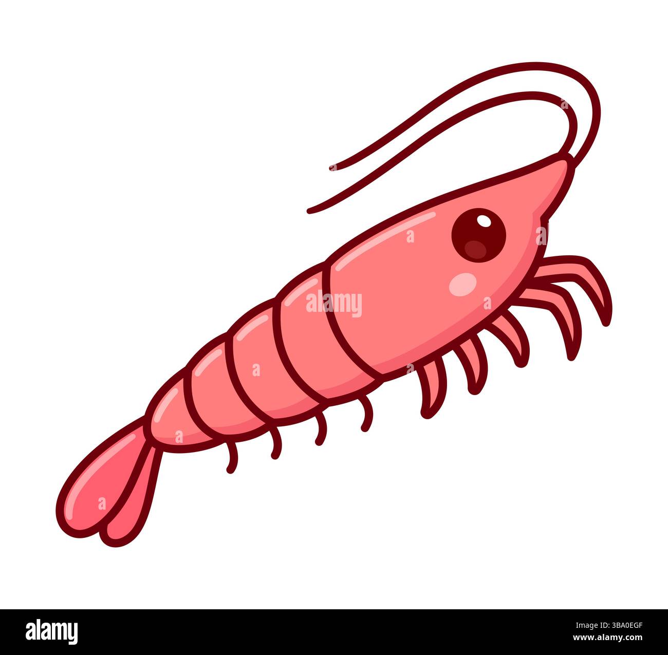 Carino disegno di gamberi a cartoni animati. Illustrazione grafica di clip vettoriali per gamberi da nuoto Kawaii. Illustrazione Vettoriale