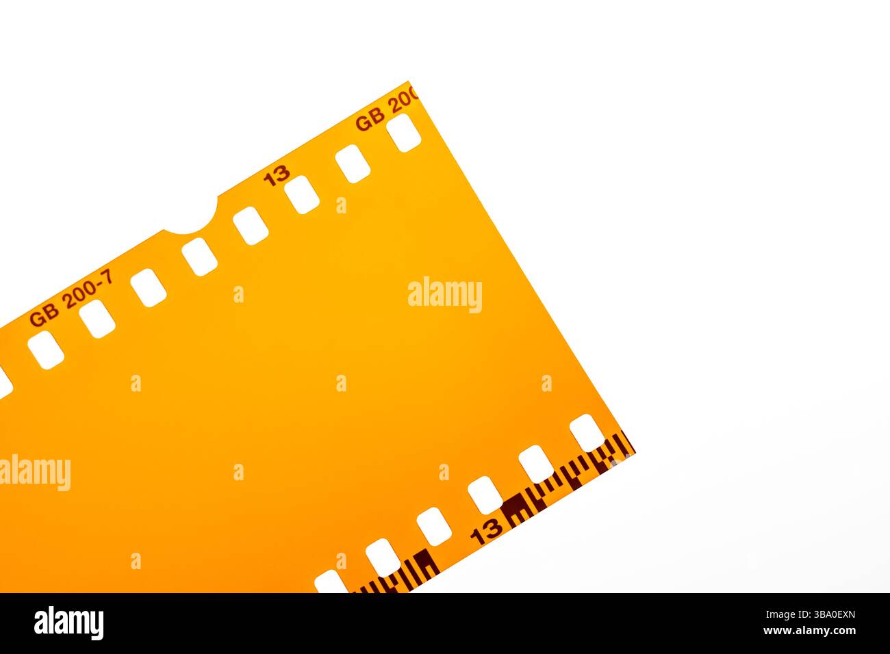 Dettagli dell'immagine principale della pellicola da 35 mm su sfondo bianco Lightbox Foto Stock