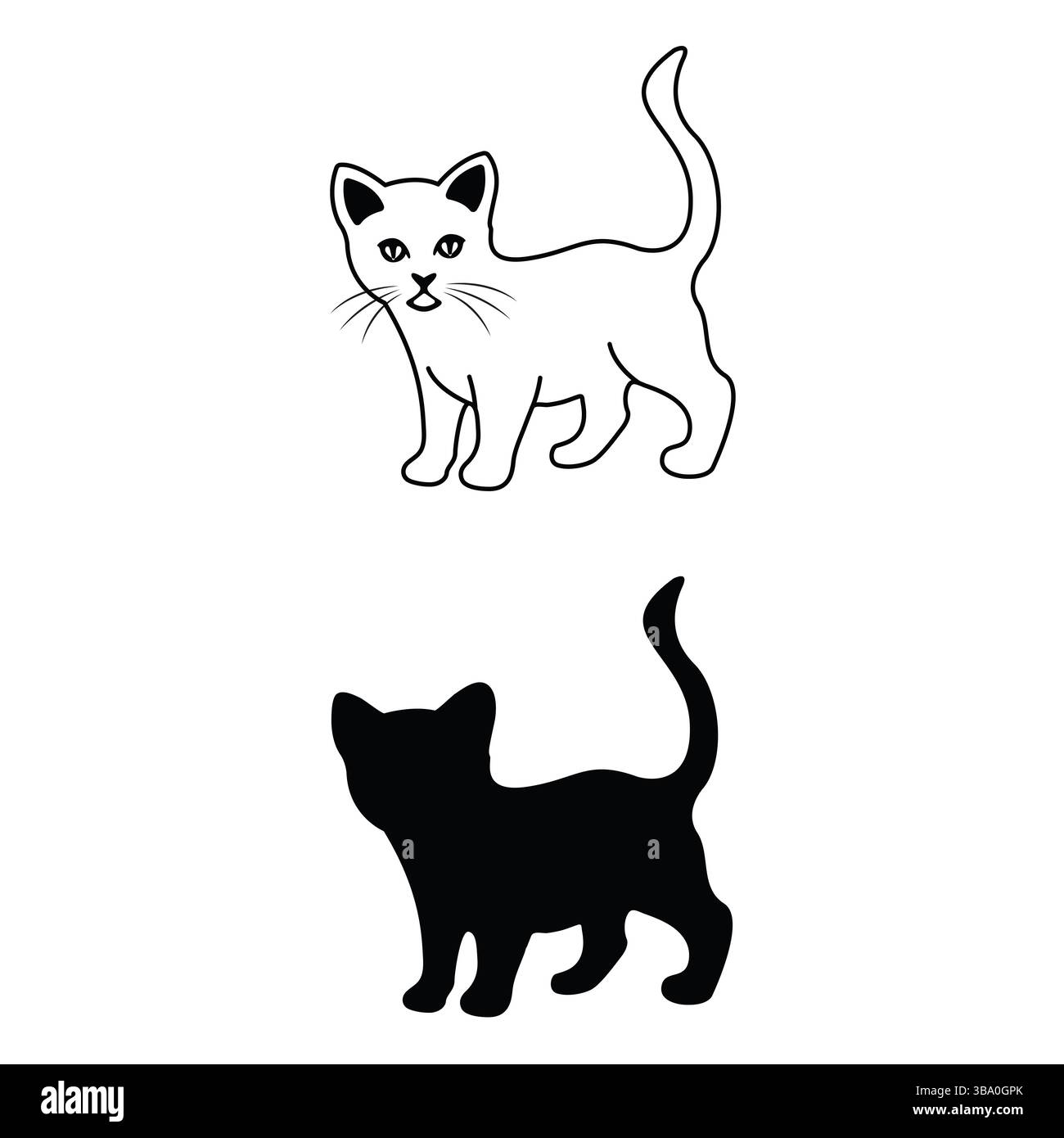 Illustrazione vettoriale del profilo e della silhouette Cat – Design semplice in bianco e nero Illustrazione Vettoriale