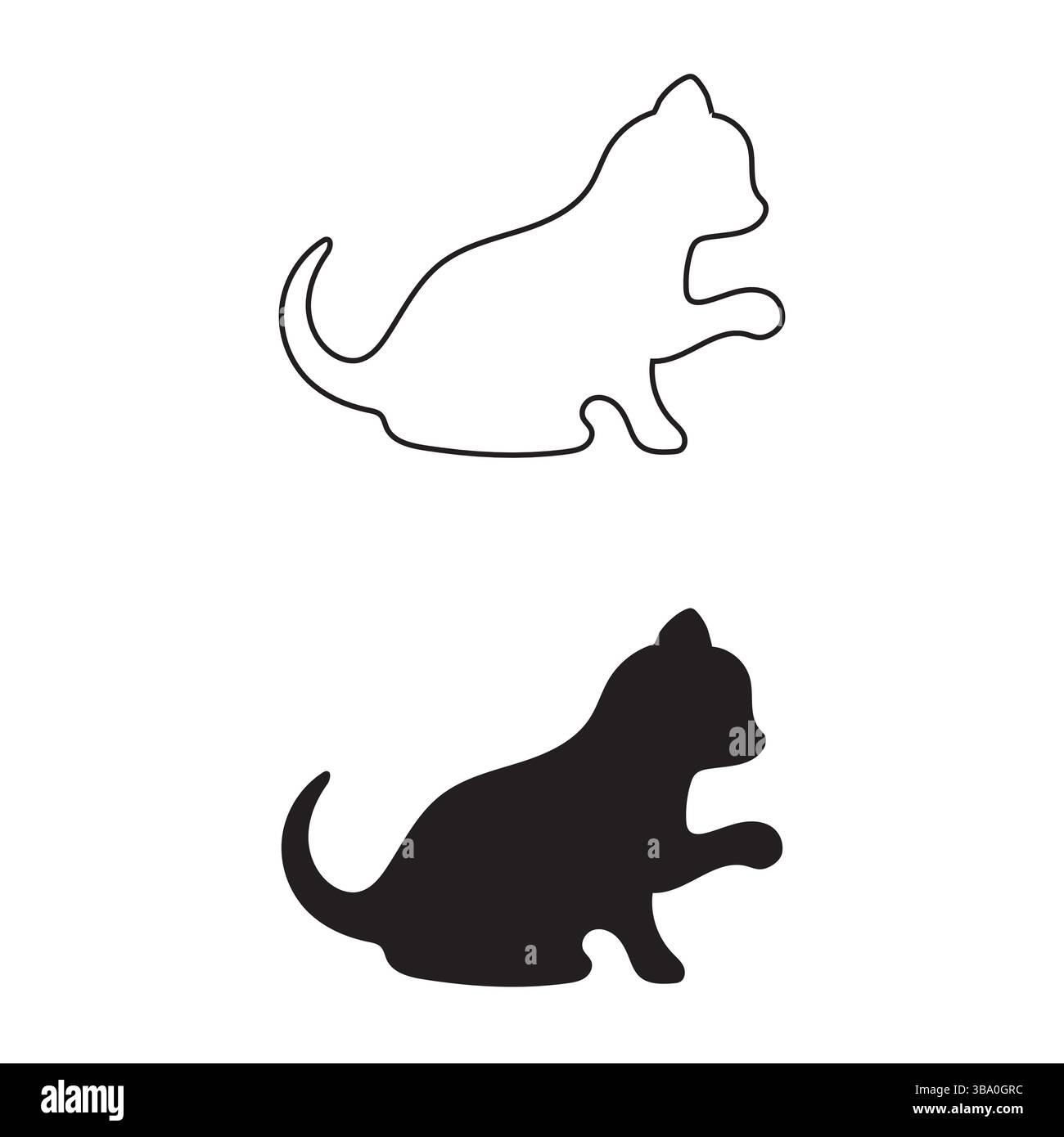 Illustrazione vettoriale del profilo e della silhouette Cat – Design semplice in bianco e nero Illustrazione Vettoriale