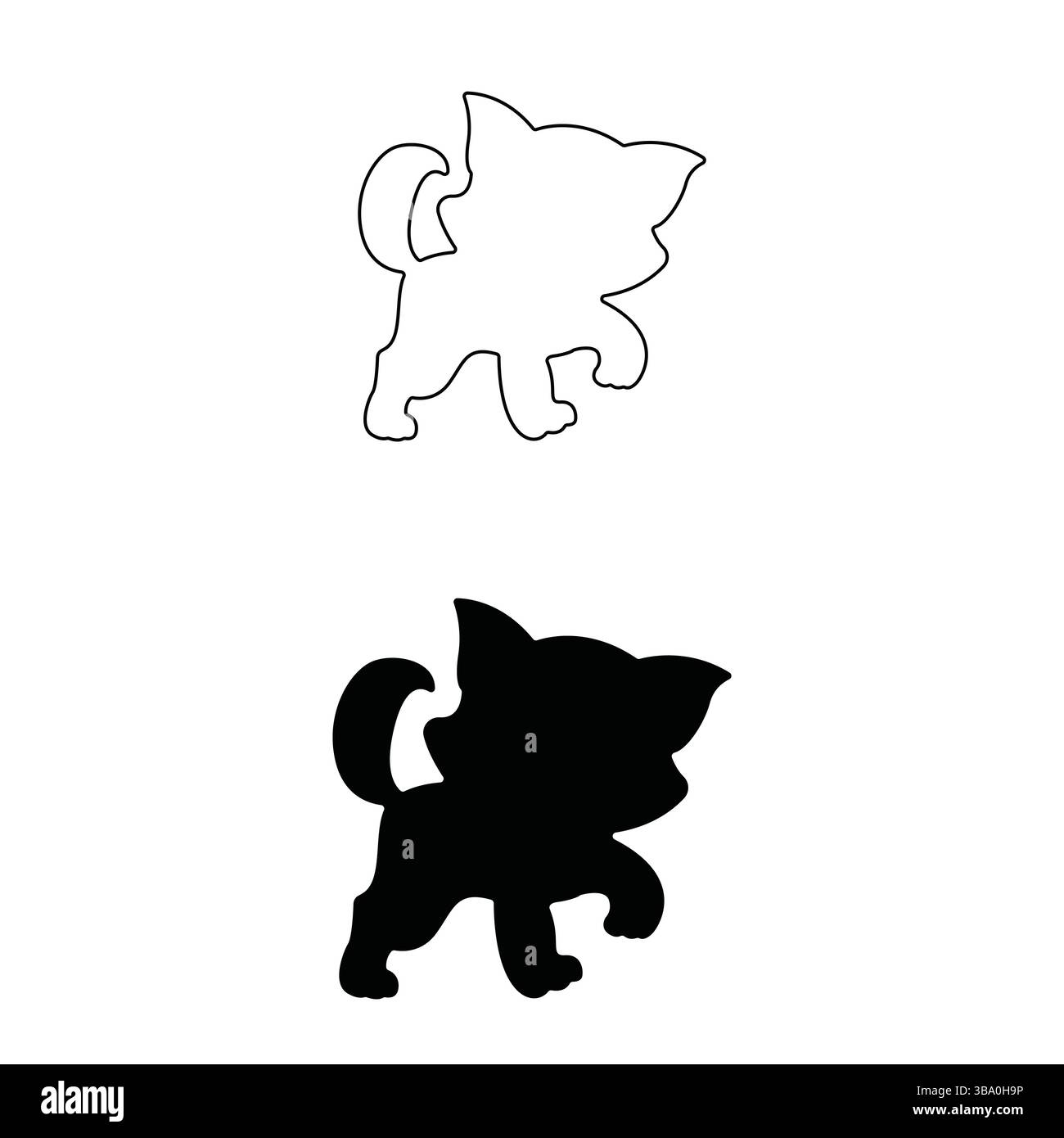 Illustrazione vettoriale del profilo e della silhouette Cat – Design semplice in bianco e nero Illustrazione Vettoriale