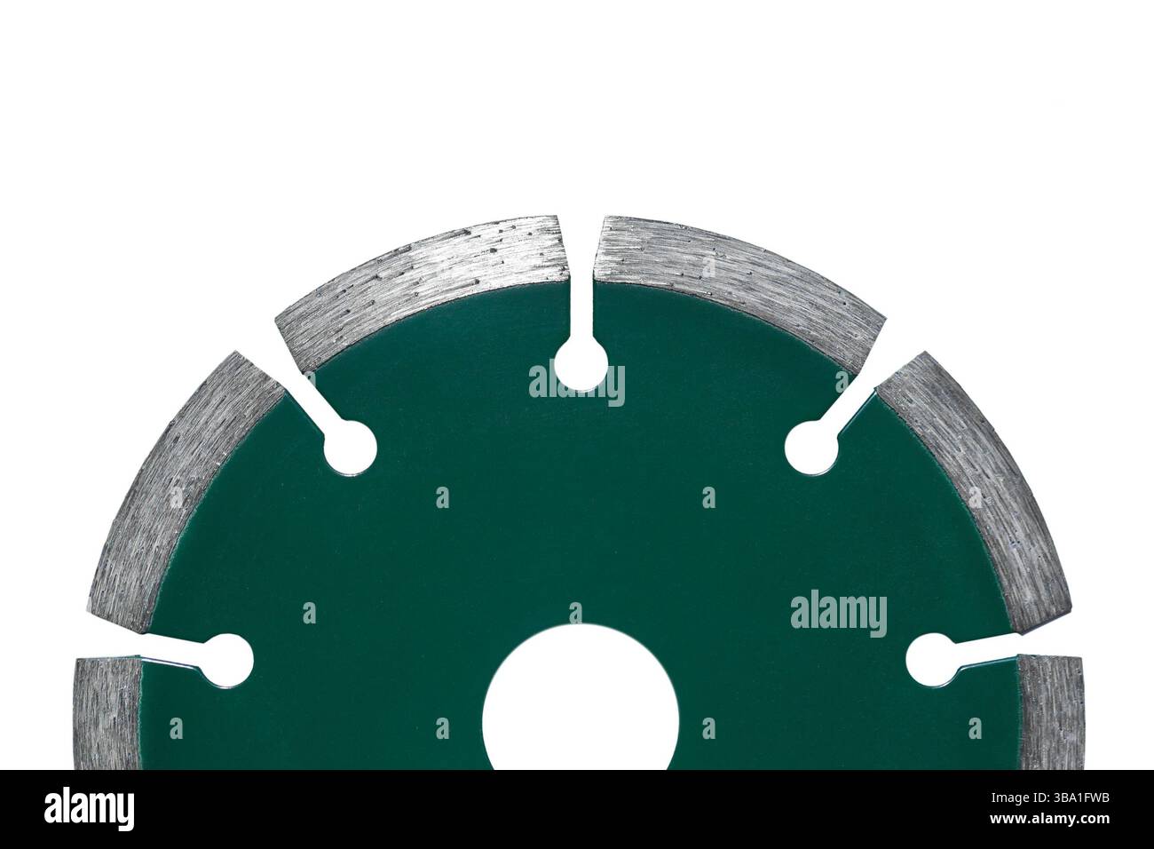 Lama diamantata per il taglio di pietra, calcestruzzo, ardesia. Primo piano isolato su bianco Foto Stock