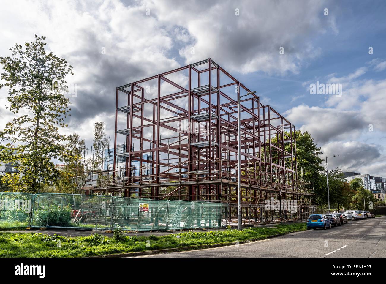 Cantiere con struttura in acciaio Foto Stock