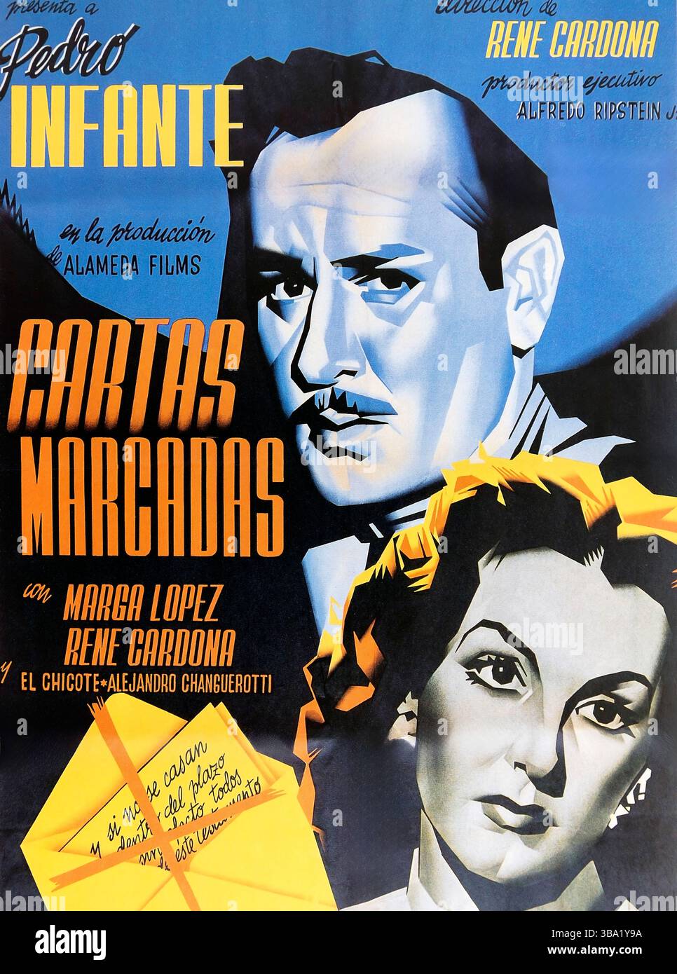 Immagine parziale del poster Cine messicano d'epoca Cartas Marcadas Foto Stock