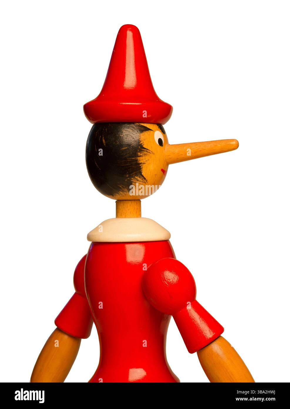 Figura Pinocchio isolato su uno sfondo bianco. Foto Stock