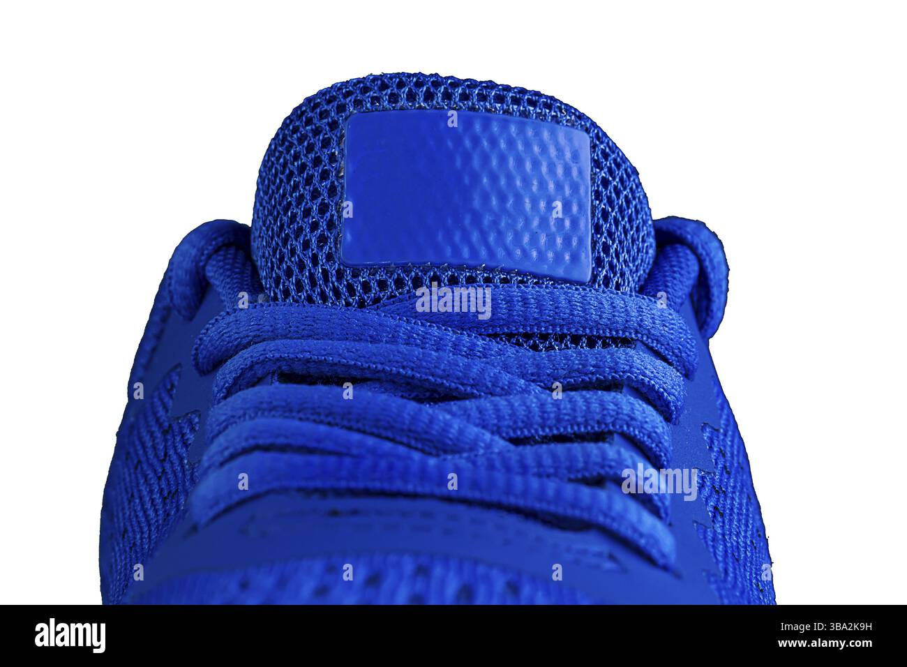 Frammento di un blu sneaker con macro drawstring.Sneaker texture Foto Stock
