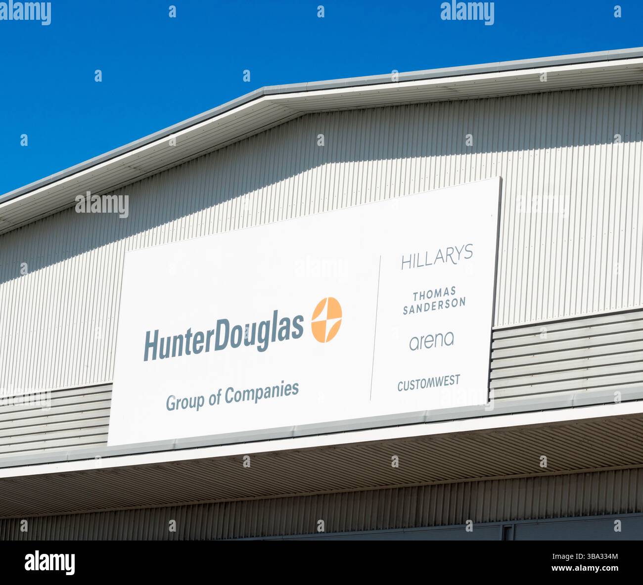 Segnaletica della fabbrica Hunter Douglass a Washington, Regno Unito Foto Stock