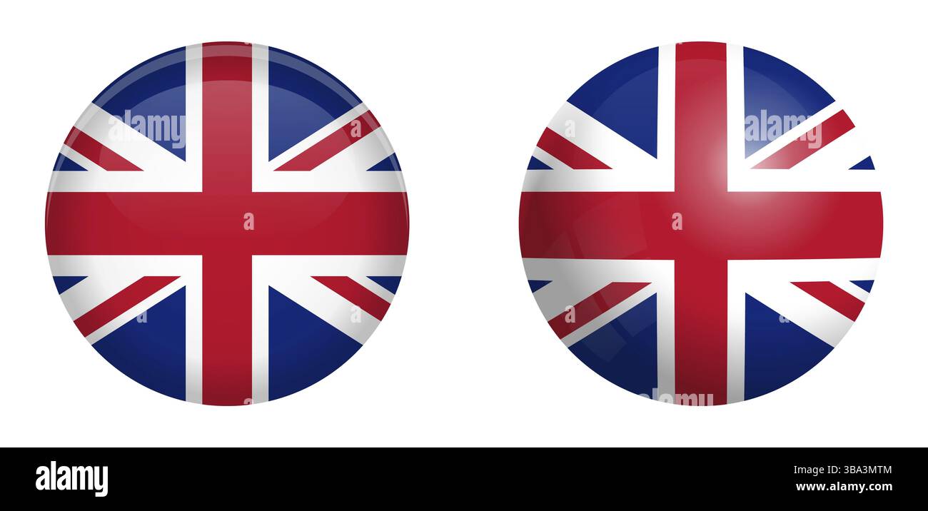 Bandiera British Union Jack sotto il pulsante cupola 3d e su sfera/sfera lucida Foto Stock