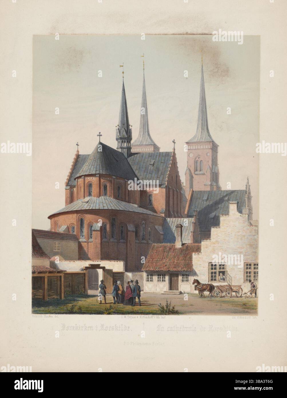 Roeskilde Cathedral, Copenhagen, litografia d'epoca opera di Heinrich Hansen litografia di Johann Adolph Kittendorff, anni '1850 Foto Stock