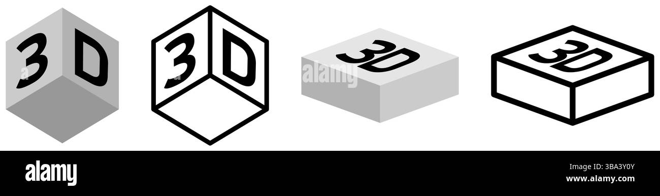 Semplice icona a forma di cubo o blocco con testo 3d attivato esso Foto Stock