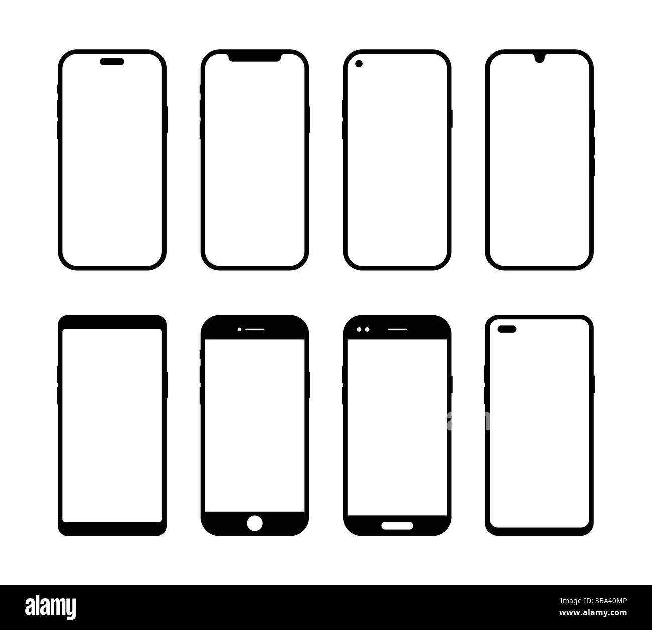 Set vettoriale cornice smartphone – icone di contorno del dispositivo mobile modelli di mockup minimi per il display del telefono per l'interfaccia utente e la progettazione di app Illustrazione Vettoriale Set vettoriale cornice smartphone – icone di contorno del dispositivo mobile modelli di mockup minimi per il display del telefono per l'interfaccia utente e la progettazione di app Illustrazione Vettoriale
