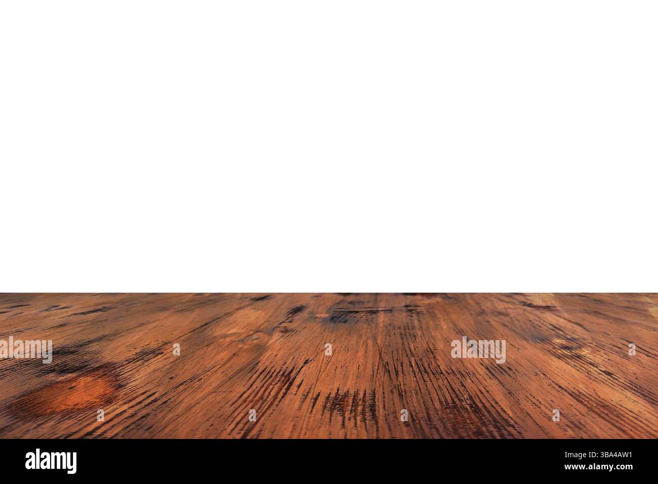 Tavolo in legno di quercia marrone vecchio verniciato isolato su sfondo bianco. tavolo di legno Foto Stock