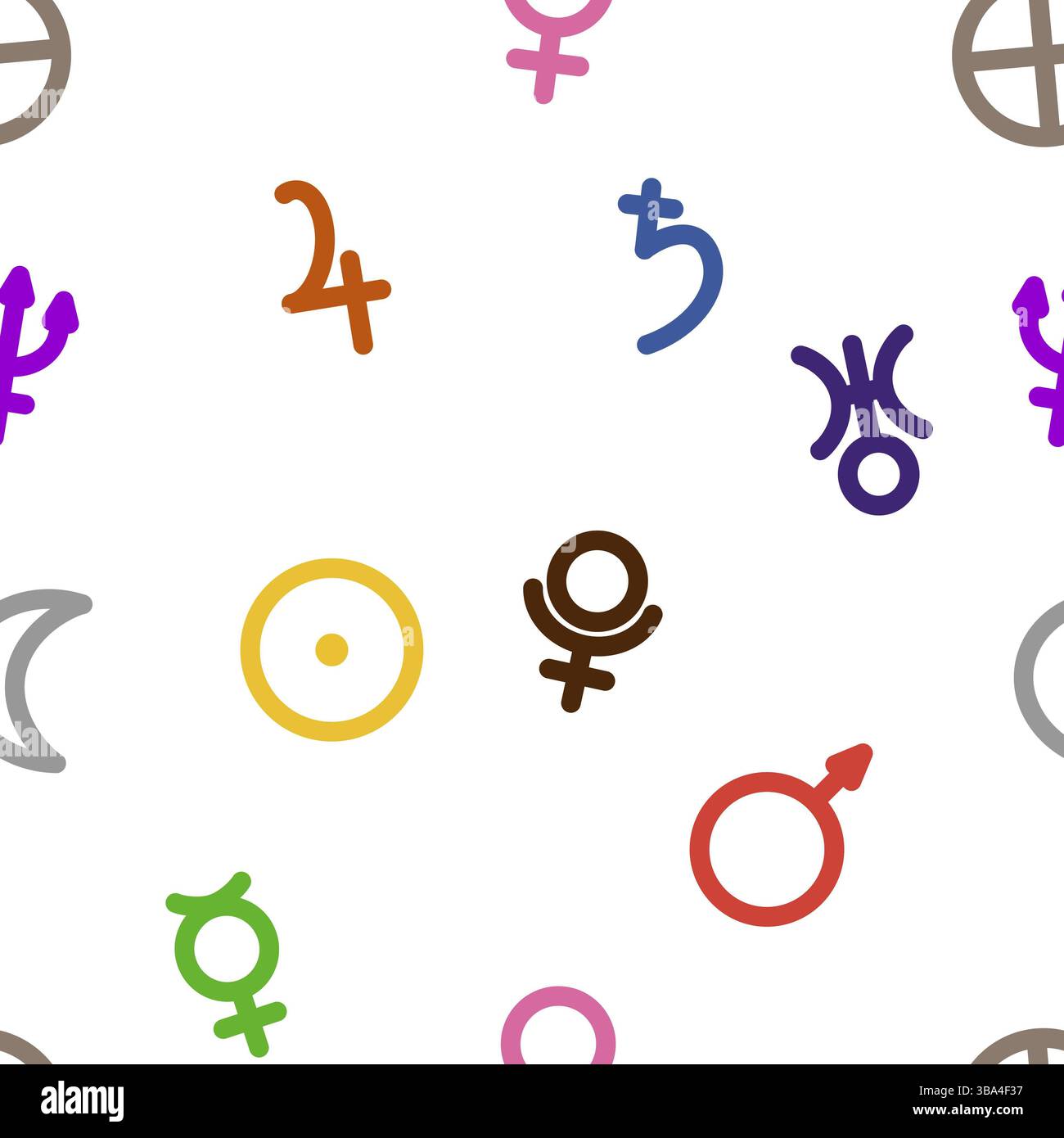 Modello senza giunture fatto di semplici simboli astrologici che rappresentano pianeti e. corpi celesti Foto Stock