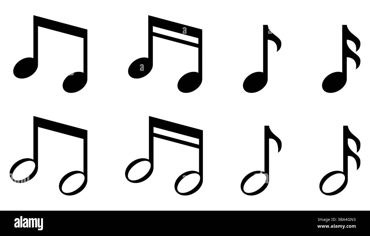 Set di semplici icone di note musicali Foto Stock