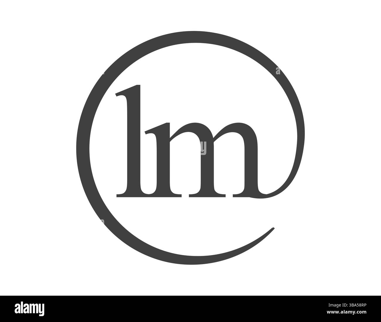 Logo LM a partire da due lettere con stile segno e-mail a forma di cerchio. Logotipo rotondo L e M della società commerciale per l'identità del marchio. Illustrazione Vettoriale